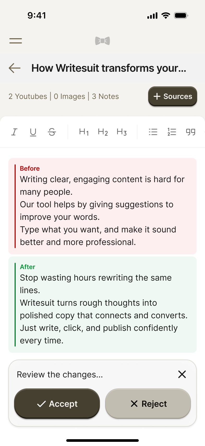 Writesuit Mobile Interface